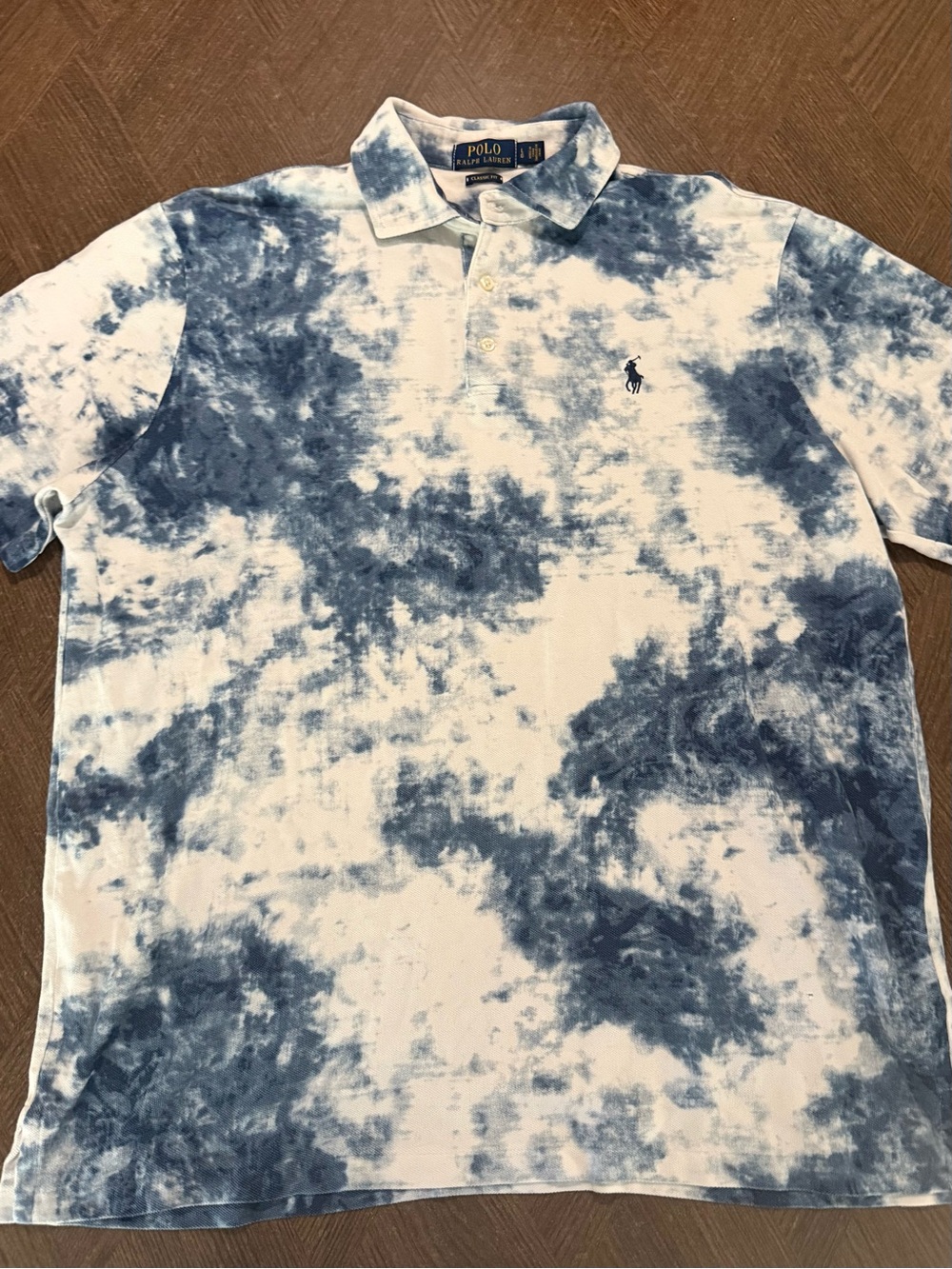 Polo by Ralph Lauren White and Blue Tie-Dye Polo Shirt sz L